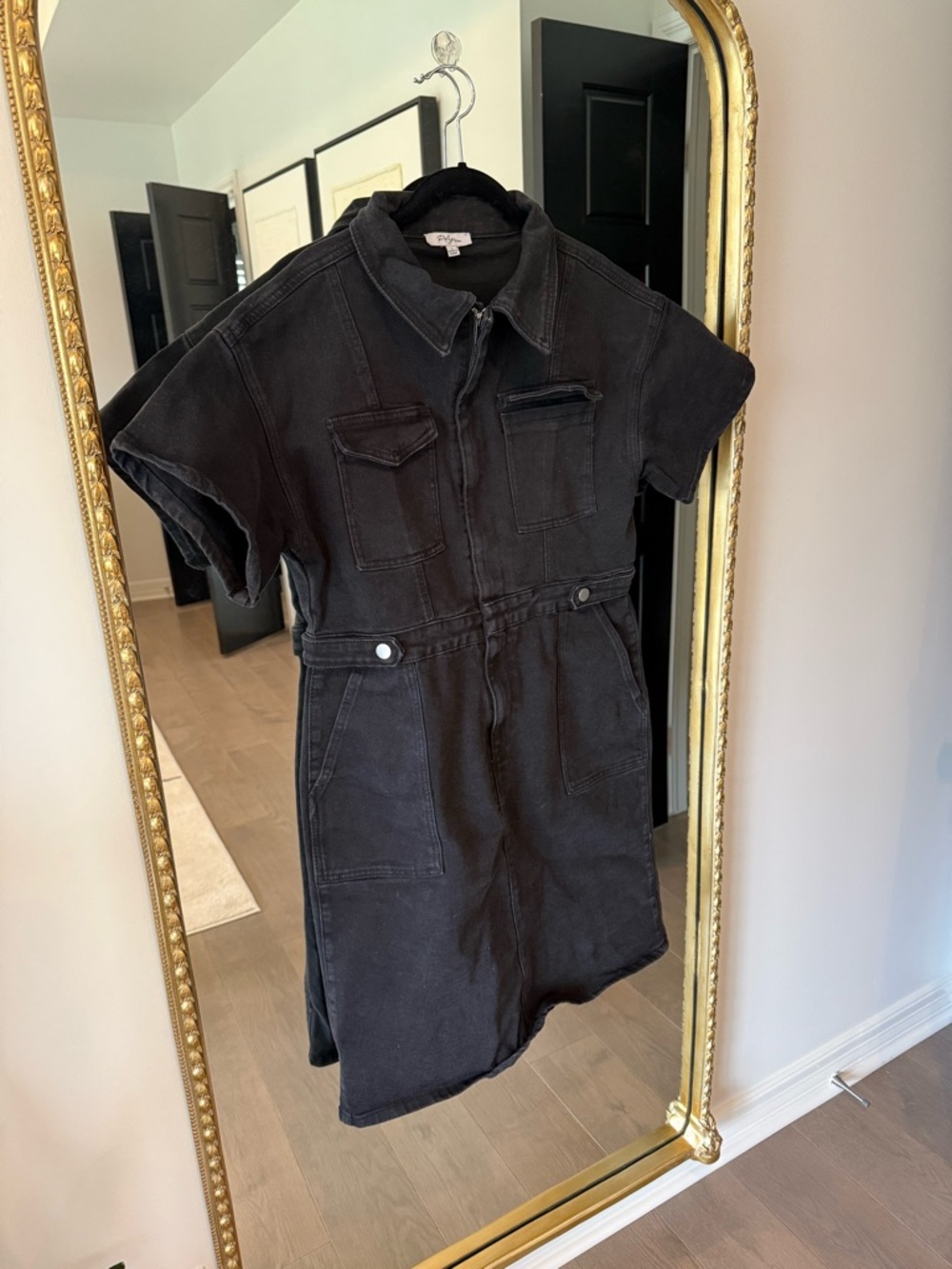 Polagram Black Short-Sleeve Denim Dress